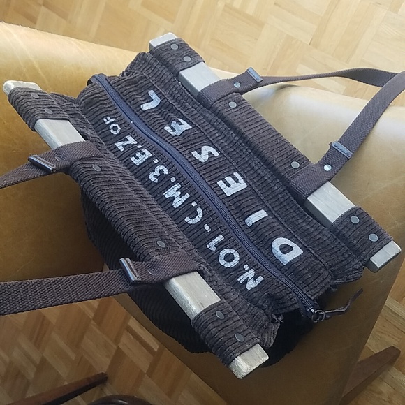 Diesel Vintage RARE Brown Corduroy Cargo Boho Shoulder Tote Bag - Picture 3 of 16